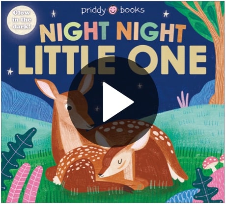 night-night-video Cover of "Night Night Little One" with two deer resting, text "Glow in the dark!" at the top.