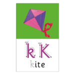 Colorful kite illustration with lowercase and uppercase "k," labeled "kite" on a green and white background.