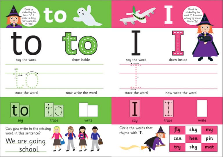 Educational worksheet with activities for tracing, writing, and recognizing the words "to" and "I".