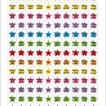 A sheet of colorful star stickers with encouraging phrases like "Great job!" and "Keep it up!.