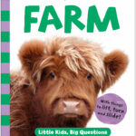 Children's book cover titled "Farm" with a fluffy cow on the front.