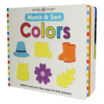 Children’s book titled "Match & Sort Colors" with colorful shapes and objects on the cover.