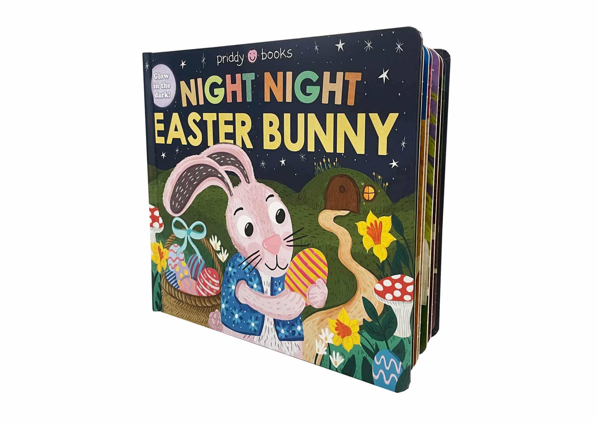 Night Night Easter Bunny Childrenโs book titled โNight Night Easter Bunnyโ with an illustrated bunny holding an Easter egg on the cover.