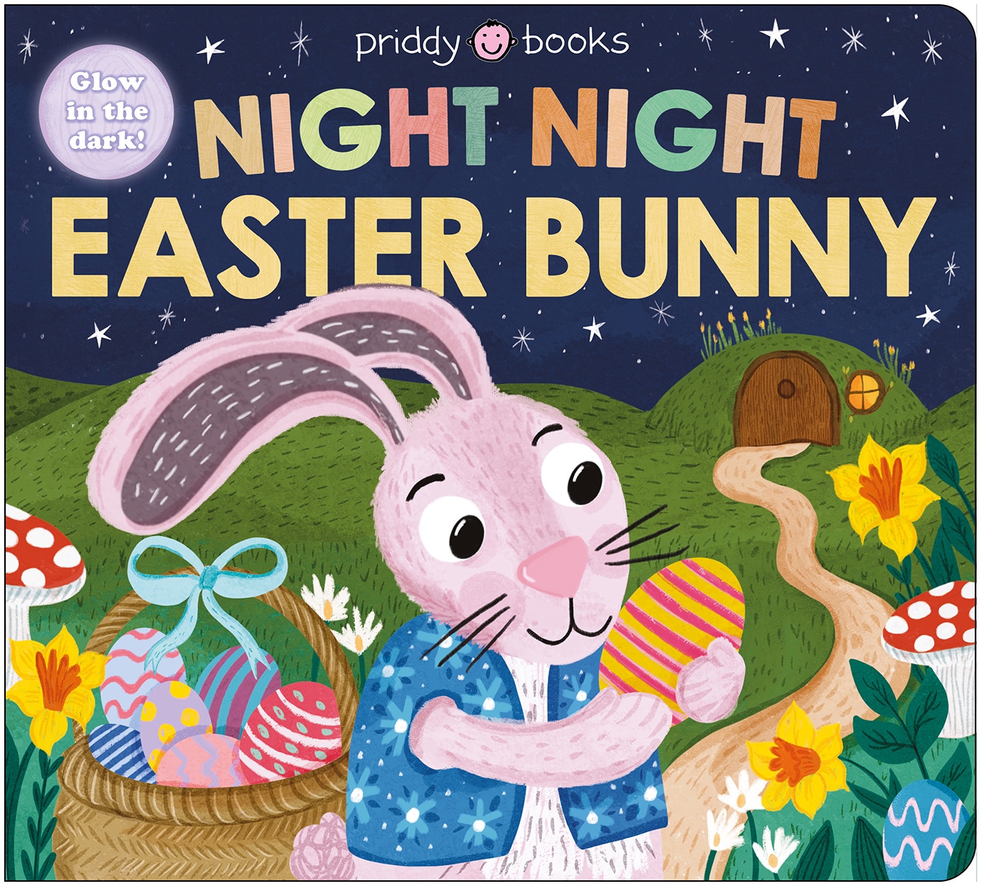 NightNight_EasterBunny_Cover_LR Illustrated cover of "Night Night Easter Bunny" with a bunny holding an egg, basket, and a house in the background.